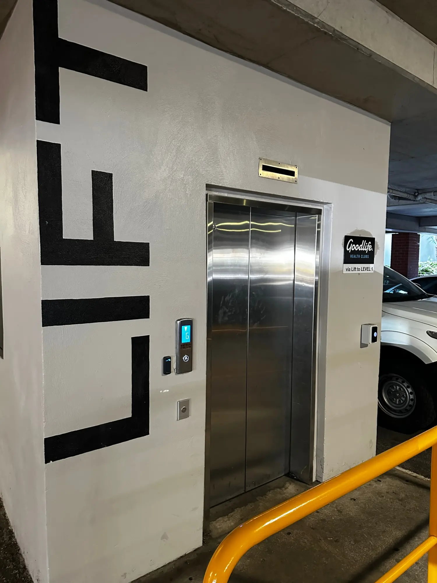 Lift from the undercroft car park up to the clinic level