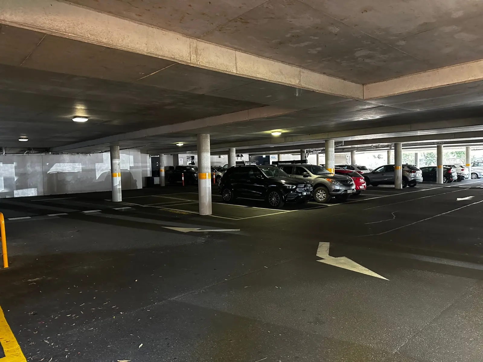 Undercroft car park beneath the building